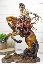 Rustic Western Cowboy With Hat And Rope On Rearing Bronco Horse Rodeo Figurine picture