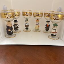 Goebel Hummel Figurine Stem Wine Glasses 14K Gold Trim Germany  Lot of 6 picture