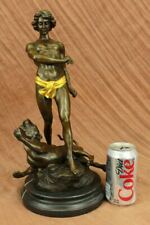 Lost Wax Method Winner Paris Exposition 1900 Nude Boy and Lion Sculpture Artwork picture