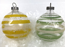 Vintage Shiny Brite Glass Christmas Ornament Unsilvered Striped Yellow Green Lot picture