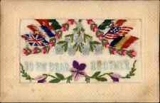 WWI Patriotic Embroidered Silk Allied Flags TO MY BROTHER c1915 Postcard picture