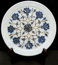 8 Inches Round Marble Decorative Plate Lapis Lazuli Stone Inlaid Giftable Plate picture