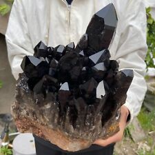 17.2lb Large Natural Black Smoky Quartz Crystal Cluster Rough Mineral Specimen picture