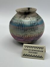 Horse Hair Pottery Vase Pot Etched Native American Navajo Signed picture