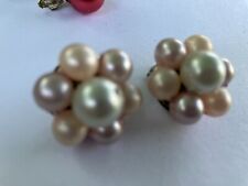 VINTAGE ESTATE yellow, green, and peach bead cluster clip on earrings picture
