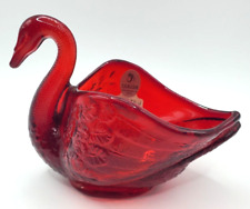 Fenton Ruby Red Swan Open Dish Tealight Glass Original Sticker Stamped Fenton picture