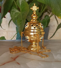 Burner Incense Brass Orthodox Hanging Or Stand Crosses On Side Hand Made Blessed picture