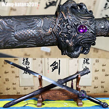 41''Chinese Dragon & Phoenix Folded Steel Sword Handmade Ebony Qing Dynasty Jian picture