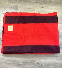Vtg Hudson's Bay 100% Wool Blanket England 4 Point 102x70 King Red Black Stripe picture