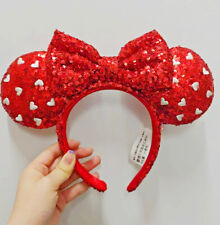 US Disney Parks Valentines Day Heart Red Sequin Bow Ears Minnie Headband NWT picture