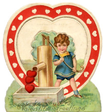 Antique Valentine Card Child Pump Hearts Victorian Stand Up German Die Cut picture