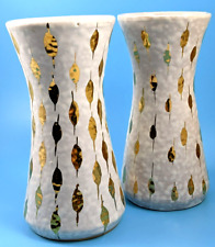 Mid Century Aldo Londi For Bitossi White & Gold Feather Plume Vases Italy picture