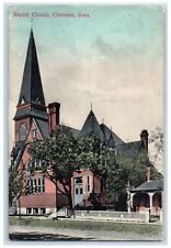 1917 Baptist Church Building Cross Tower Dirt Road Cherokee Iowa IA Postcard picture
