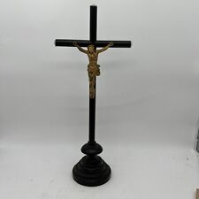 Antique Wooden Black Altar Crucifix Cross Free Standing picture
