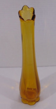 Vintage L E Smith 6 Pedal Honey Amber Glass Swung Vase 11.5