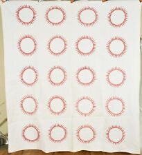 OUTSTANDING Vintage 1870's Red & White Wheel Antique Quilt ~RARE ECLIPSE DESIGN picture