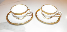 PAIR (2) WEIMAR KATHERINA WHITE & HEAVY GOLD TRIM DEMITASSE CUPS & SAUCERS picture