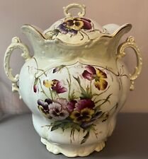 Vintage Biscuit Cookie Jar White Porcelain with Pansies & Gold Trim picture