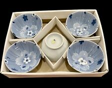 Vintage Nakagama Japan Blue Flower Pattern Rice Soup Footed Bowls, Set of 5, NIB picture