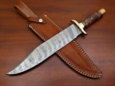 CUSTOM FORGED HAND MADE DAMASCUS BLADE BOWIE HUNTING KNIFE- BONE/BRASS - HB-4345 picture