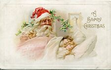1914 Santa's Watching Two Children Sleeping Christmas Postcard picture