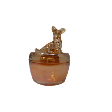 Vintage Jeanette Scottie Dog Marigold Carnival Glass Lidded Trinket Jar- 1940’s  picture