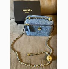 NIB Chanel Beaute Denim Camellia Print CC Crossbody Vanity Bag Gold Chain Strap picture