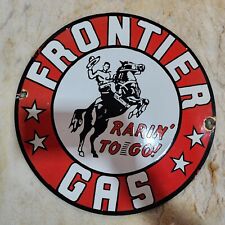 FRONTIER GAS 16 INCHES ROUND ENAMEL SIGN picture
