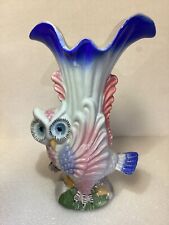 Beautiful Vintage Colorful Owl Vase 8”  picture