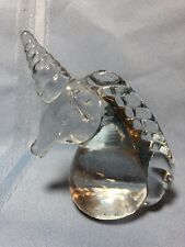 Vintage Solid Clear Glass Unicorn Paperweight w/ Spiral Horn  EUC picture