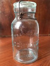 Antique Quart Blue Green Lightning Putnam Jar  ~Wire Closing Bail with Glass Lid picture