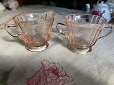 Vintage Indiana Glass Co Pink Depression Glass Madrid Pattern Cream & Sugar Set picture