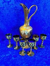 Murano Glass Pitcher & 6 Goblets Hand Blown & Painted Gold Trim Exquisite picture