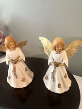 Two vintage plastic angels table display Christmas angels Hong Kong 4 inch tall picture