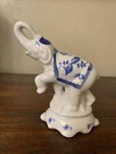Vintage Elephant Porcelain Figurine Statue Blue White Elephant picture