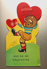 VTG Pre-War Valentine: Boy Kicking Football; Greeting Card; Rotating Heart picture