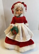 Vintage Mrs. Claus with Holly Wreath and Christmas Dress Hand Crafted 13” picture
