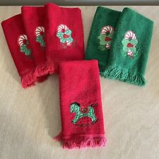 Vintage Canon Christmas Fingertip Hand Towels Embroidered Red Green Set Of 6 picture