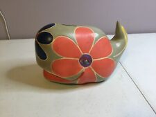Vintage Groovy  1970 Flower Ceramic Hobbyist Painted Whale Bank Hippy Mod picture