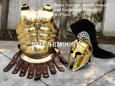 Brass Antique Medieval Roman Greek Muscle Armor Cuirass Helmet Corinthian Plume picture