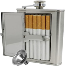 Hip Flask with Built-in Cigarette Case (5 oz, Silver) picture