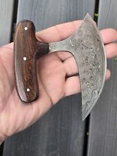 Vintage Handmade Damascus Alaskan Ulu Knife Chopping Pizza Cutter With Sheath picture