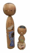 Vintage Japanese Kokeshi Mother Child Pair Wooden Hand Painted Signed picture