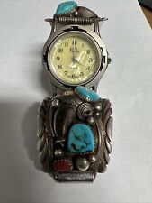 VTG Nadia Watch W/ Navajo Sterling Turquoise Coral Tips Elaine Sam picture
