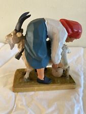 Vintage HENNING Norwegian Hand Carved Woman Maid Milking Goat picture