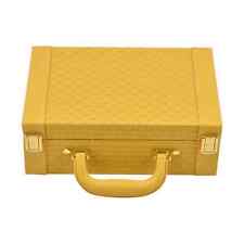 Yellow Faux Leather Wover Texture Travel Briefcase Jewelry Organizer Box Storage picture