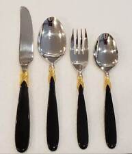 RETRONEU 18/8 JAPAN ONYX GOLD STAINLESS KNIFE SPOON SALAD FORK TEASPOON picture
