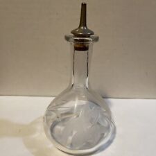 Etched Crystal Glass Oil Cruet Vintage Mid Century Modern Floral picture