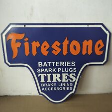 Firestone Batteries spark Plugs Tires Porcelain Enamel Sign  24x20 Inches 2 Side picture