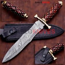 Premium Custom Handmade Damascus Steel Hunting Dagger Knife Rare Work on Handle picture